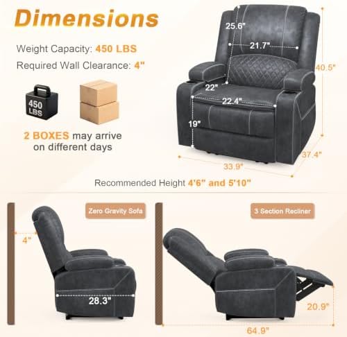Manual Recliner Single Chair, 3X Reclining Sofa Chairs (Velvet, New Grey)