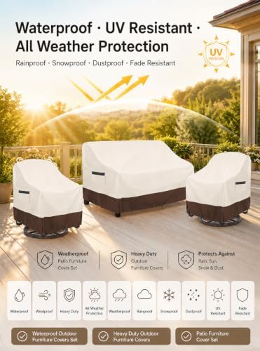 3 Piece Patio Furniture Covers Set- 2 Chair Covers 30In + Couch Cover 79In