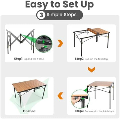 46.4" Large Camping Table for 2-6 People, Heavy Duty Foldable