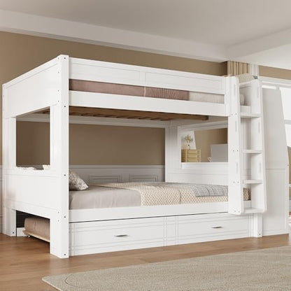 Full Over Full Multifunctional Bunk Bed with Desk White