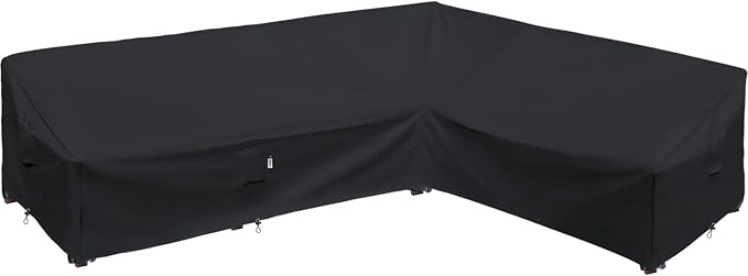Heavy Duty Outdoor Sectional Sofa Cover, Waterproof 600D Patio Sectional Couch Covers, Lawn Patio Furniture Cover (Midnight Black, 130"x100"(L-Shaped-Right Facing))