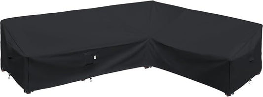 Heavy Duty Outdoor Sectional Sofa Cover, Waterproof 600D Patio Sectional Couch Covers, Lawn Patio Furniture Cover (Midnight Black, 130"x100"(L-Shaped-Right Facing))