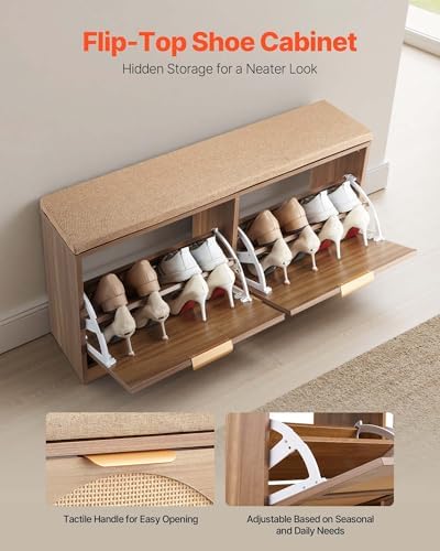 VEVOR Entryway Shoe Storage Bench 38.9" Wide 2-Tier Shoe Bench Rattan