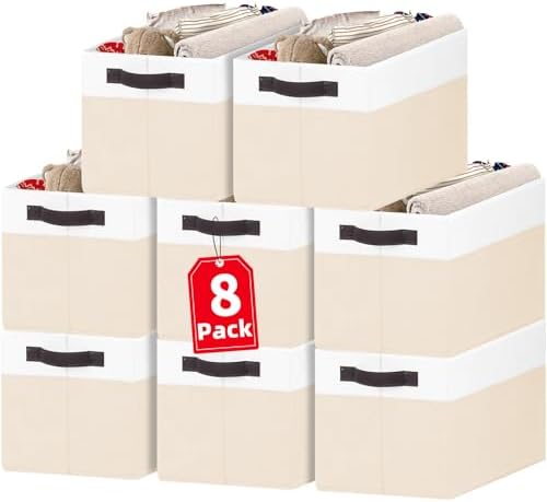 8 Pack Large Storage Basket, Fabric Blanket Basket Living Room, Toy Organizers and Storage with Handles for Kids, Laundry Basket for Clothes Towel, Yarn and Craft Storage Bins (14L*10W*9.5H)
