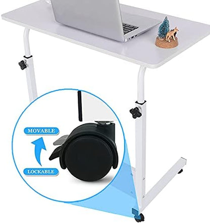Mobile Bedside Computer Table Standing Desk,Adjustable Height Laptop Stand Side Table with Lockable Wheels,Home Office Workstation Desk,Small Tray Table for Standing or Sitting (White)