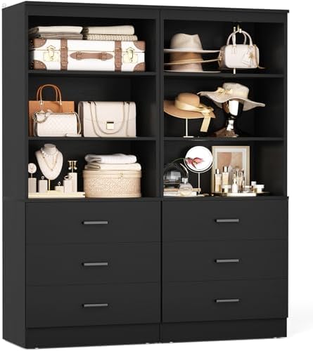 Aheaplus 47.2" Closet Drawers System, Closet System with 3 Drawers, Black