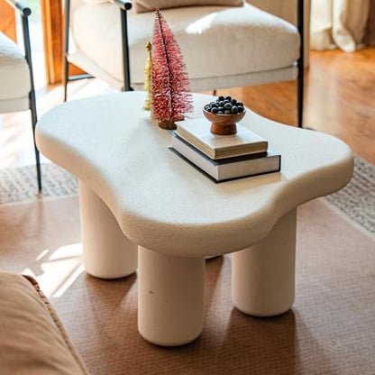 39 Inch Modern White Stone Coffee Table Cloud Living Room Table