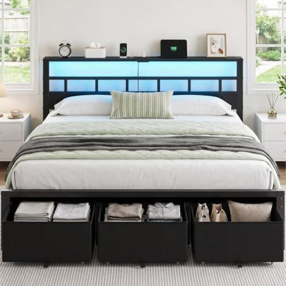 King Size Bed Frame with 3 Storage Drawers & Headboard
