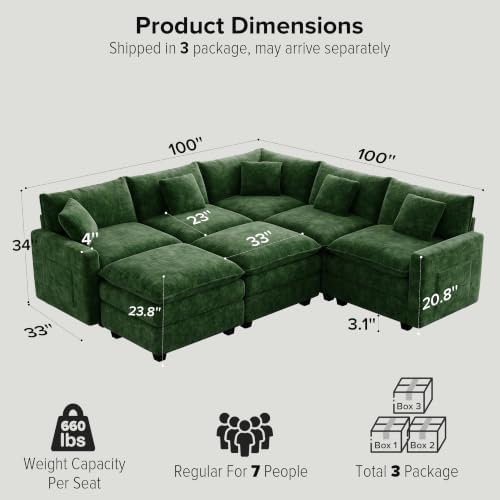 100 Inch Cloud Couch Sectional, Corner Modular Sectional Sofa with Ottoman