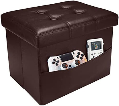 AmasSmile Ottoman with Storage,16" Folding Leather Foot Rest Chest,Brown