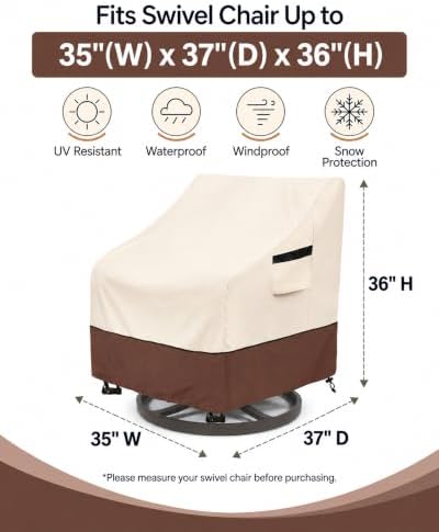Patio Swivel Chair Cover 4 Pack,Waterproof Heavy Duty Patio Chair Covers,Swivel Chair Cover for Outdoor Furniture Covers Waterproof(35 W x 37 D x 36 H inches),Beige&Brown