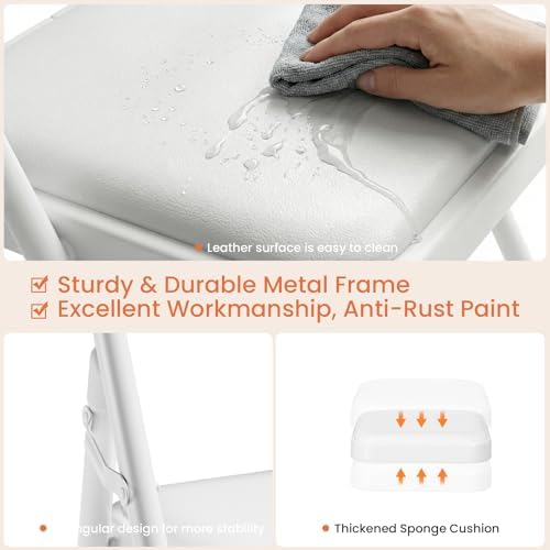 6FT White Plastic Folding Table Set with 6 White PU Padded Chairs