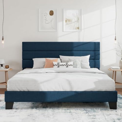 SHA CERLIN Cal King Platform Bed Frame with Upholstered Fabric Headboard