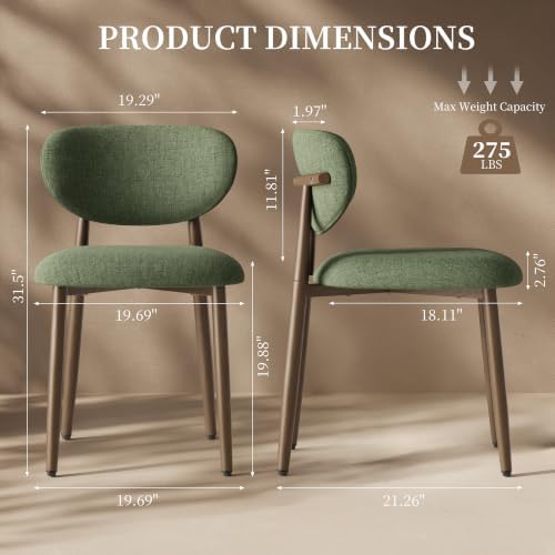 MALOL Upholstered Dining Chairs Set of 2 with Curved Back, Green