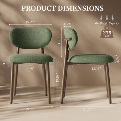 MALOL Upholstered Dining Chairs Set of 2 with Curved Back, Green