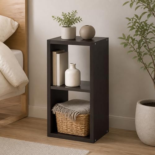 2-Cube Cubicle Bookshelf, Cube Bookcase with Open Back, Reversible Book Shelf, Cube Storage Organizer, 15 x 16 x 30, for Living Room, Home Office, Dark Oak
