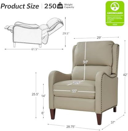 HULALA HOME Genuine Leather Recliner Chair, Beige
