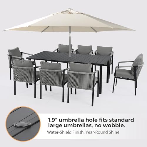 Patio Dining Set, 9-Piece Woven Rope Rattan Dining Table and Chairs Set