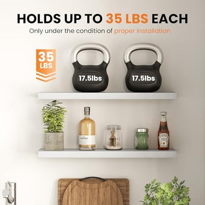 Floating Shelves for Wall, 30 Inch Set of 2 Rustic Wood Wall Shelves with Invisible Brackets, Heavy Duty Storage Display for Living Room Bedroom Kitchen, White