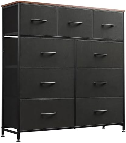 WLIVE Tall Dresser for Bedroom, 9 Drawer Dresser, Black and Rustic Brown