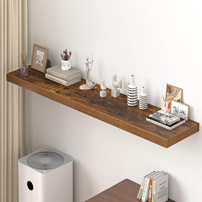 Dreamland 72" Floating Shelves for Wall, 12" Deep Thicker Floating Shelves, Wall-Mounted Shelves for Bedroom, Living Room, Kitchen, Bathroom,Rustic Brown - Set of 1