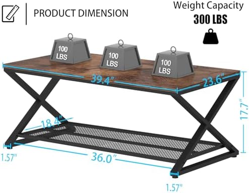 LVB Coffee Table for Living Room, 2 Tier Tea Table, 39 inch, Rustic Brown