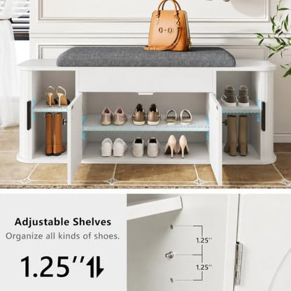 Entryway Shoe Storage Bench with Cushion, Lift Top Storage Cabinet
