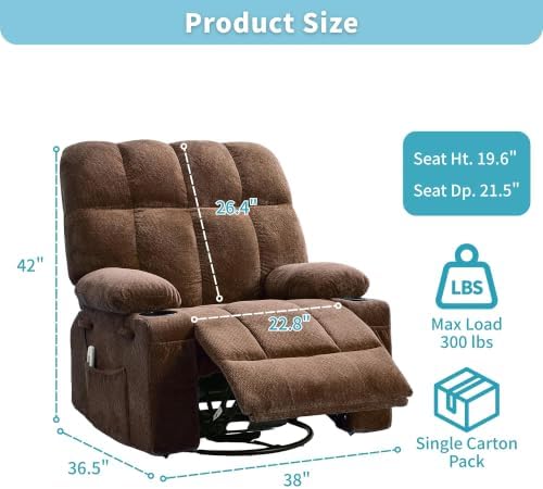 IDEALHOUSE Oversized Rocking Recliner Chair with Heat and Massage, Brown