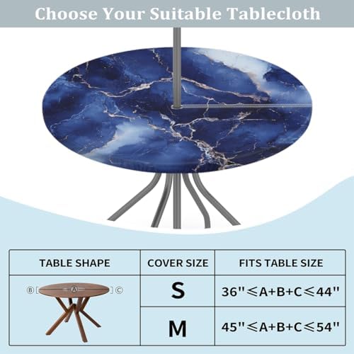 Marble Outdoor Round Fitted Tablecloth with Umbrella Hole Zipper 36-44