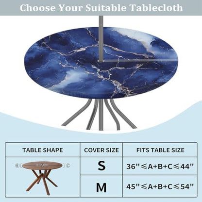 Marble Outdoor Round Fitted Tablecloth with Umbrella Hole Zipper 36-44