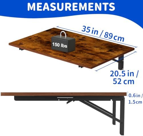 GOYLSER Wall Mounted Folding Table Floating Desk for Dining, Laundry Room, Office, Fold Down Desk with Bracket