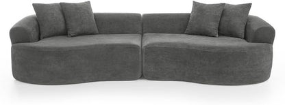 Curved Boneless Sofa Couches 4-Seat Tight Backrest Couch for Living Room Bedroom, Boneless Cloud Sofa with 4 Pillows, Floor Sofa in A Box No Assembly Required