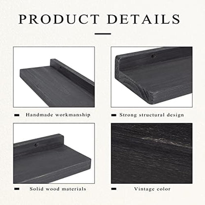 Freezing point Floating Shelf for Wall Set of 2 Natural Wood 23Inch Wall Shelves Decor Plant Display Collectibles Mounted Kitchen Bathroom Bedroom Corner Decorative Storage Stand Black