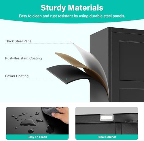 SISESOL Pantry Storages Cabinet with 2 Doors and 5 Shelves,Tall Storage Cabinet,Large Cupboard Closet,Metal Storage Cabinet for Home,Bathroom,Dining/Living Room (Black, 71" H)