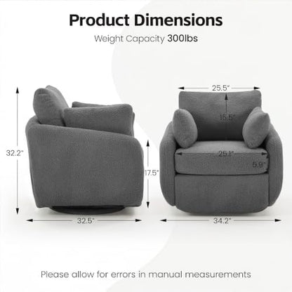 360° Sherpa Swivel Accent Chair, Modern Barrel Living Room Chair, Grey