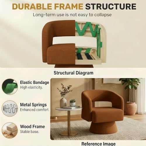 Swivel Accent Chair Set of 2,Mid-Century Barrel Chair(Caramel-chenille)
