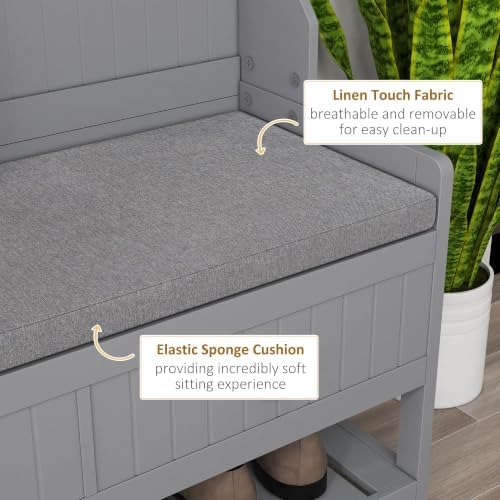 HOMCOM 3-in-1 Hall Tree Entryway Bench Coat Rack 2 Storage Drawers, Gray