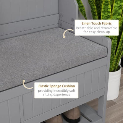 HOMCOM 3-in-1 Hall Tree Entryway Bench Coat Rack 2 Storage Drawers, Gray