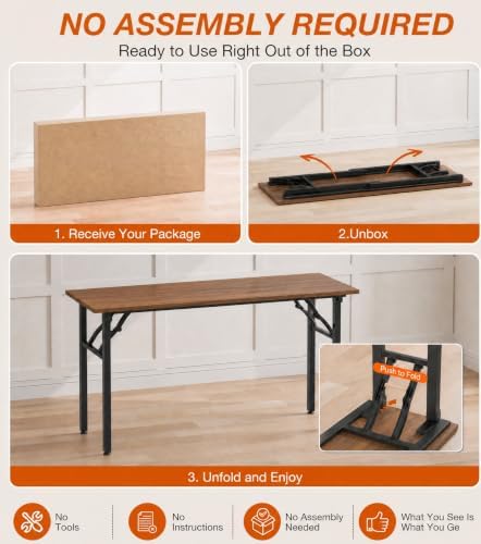 XBurmo Folding Desk Foldable Table, No Assembly 55.1" Foldable Desk Space-Saving Workstation for Small Space, Computer Table, Flat Storage for Home Office, Bedroom, Dorm, Study Room, Dark Walnut