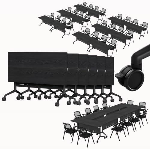 Folding Conference Room Tables with Wheels, Black 6Pack Training Tables
