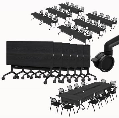 Folding Conference Room Tables with Wheels, Black 6Pack Training Tables