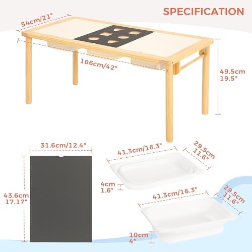 Sand and Water Table for Toddlers with 3 Storage Bins, Wooden Activity Table with Double-Sided Boards, Sensory Table, Indoor & Outdoor Use