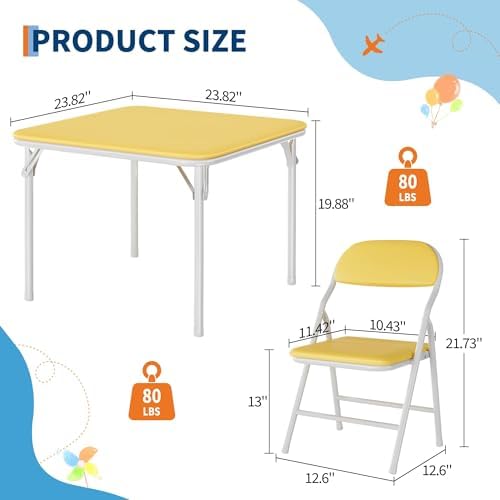 GAOMON 5 Piece Set Folding Table and Chairs Set for Boys and Girls
