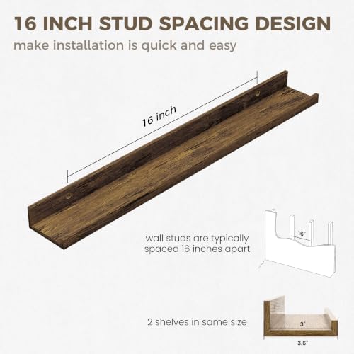 Picture Ledge Shelf, 28'' Brown Floating Shelves with Lip Set of 2