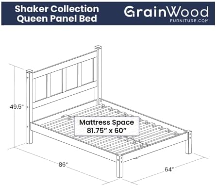Grain Wood Furniture Shaker Solid Wood Panel Platform Bed, Queen Size, Walnut