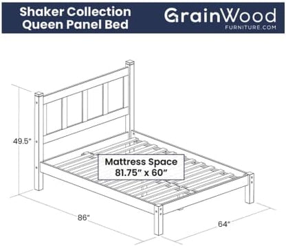 Grain Wood Furniture Shaker Solid Wood Panel Platform Bed, Queen Size, Walnut