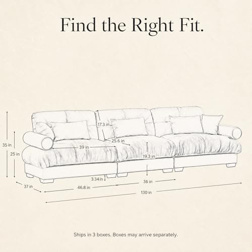 130" Velvet Cloud Couch, 3 Seater Sofa Couch, Taupe