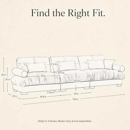 130" Velvet Cloud Couch, 3 Seater Sofa Couch, Taupe