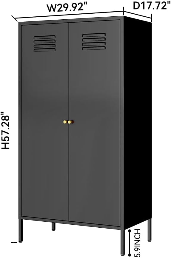 2 Door Metal Cabinet with Hanging Rod and 2 Freely Adjustable Shelves,Storage Locker Cabinet Closet for Office,Garage(Cabinet, Black)