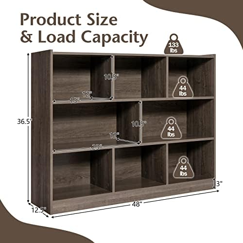 Giantex 8 Cube Bookcase, Freestanding 3-Tier Open Bookshelf, Grey